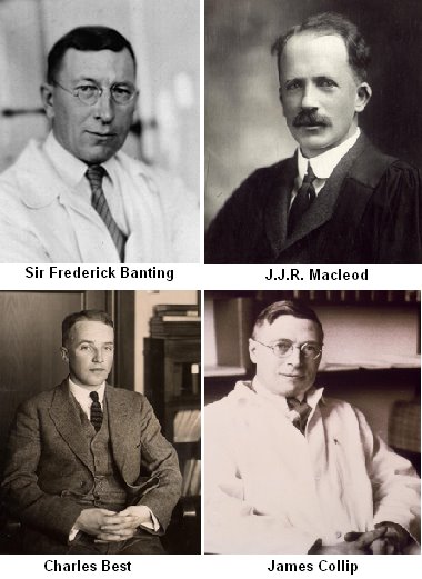 The four doctors who discovered and produced insulin.