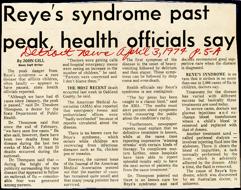 Reye's syndrome - asprin the culprit